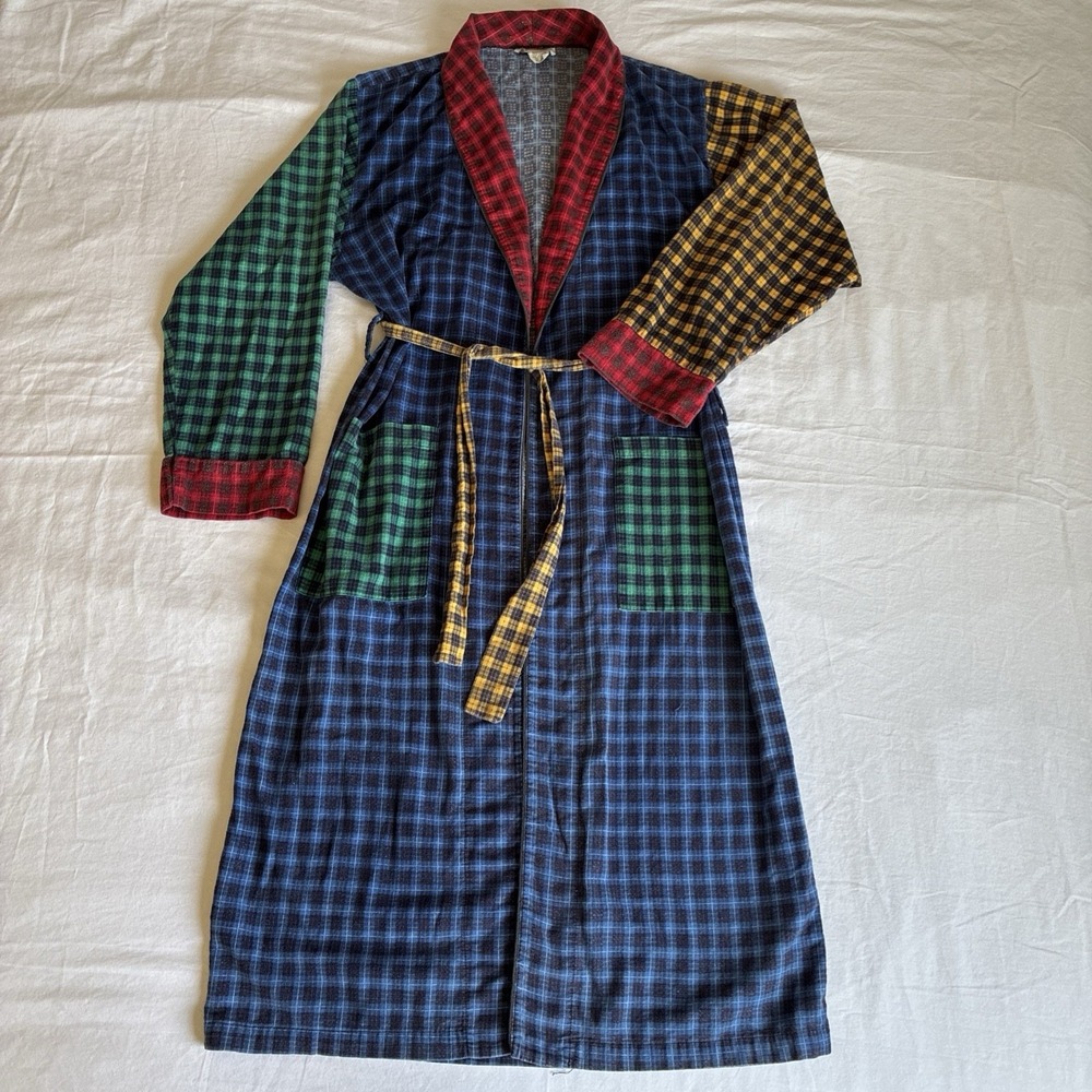 Vintage Banana Republic Colorful Patchwork Flannel Robe One Size Safari RARE